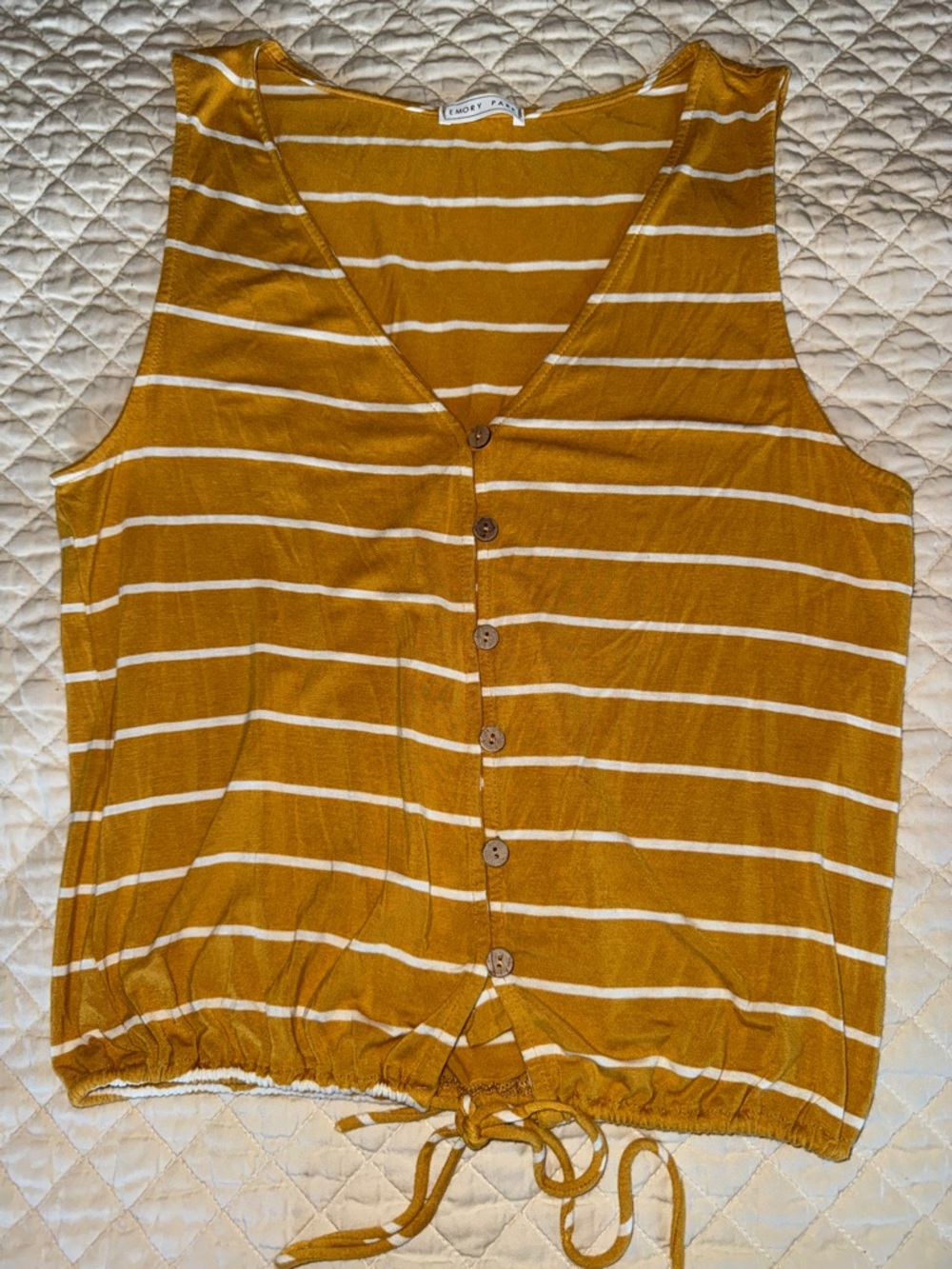 emory park Mustard Yellow & White Striped Button-Front Tank